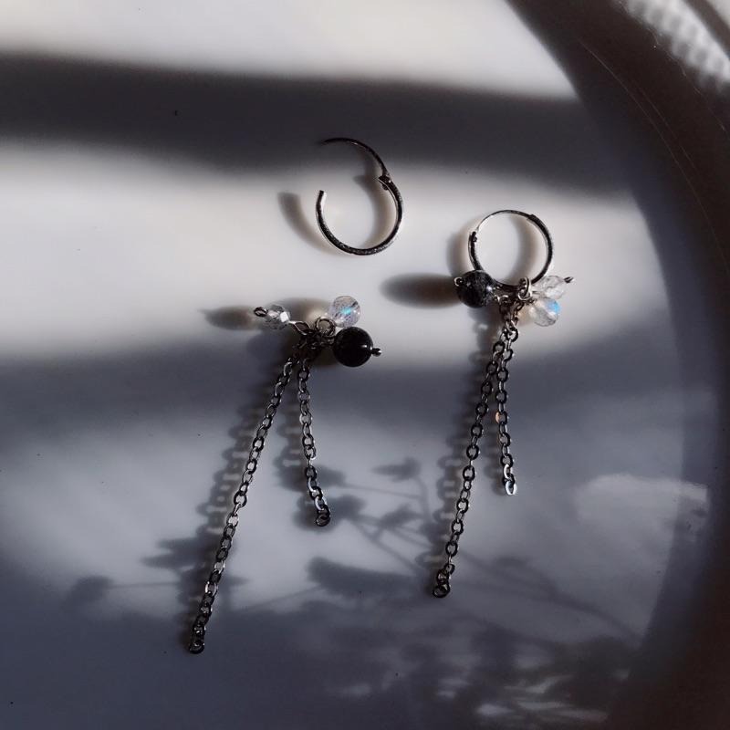 [zoeverglow]< 破曉 >黑髮晶x灰月光石s925純銀耳環|冷淡風-細節圖8