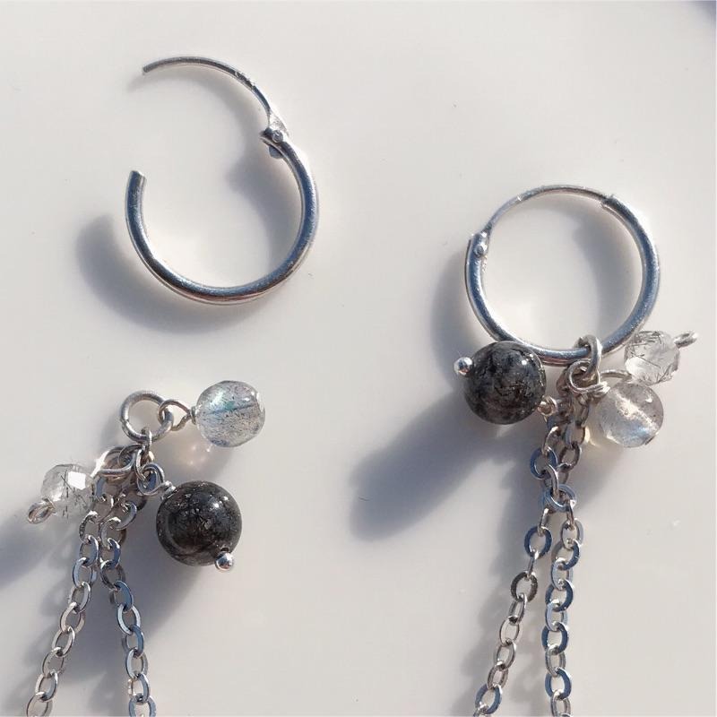 [zoeverglow]< 破曉 >黑髮晶x灰月光石s925純銀耳環|冷淡風-細節圖9