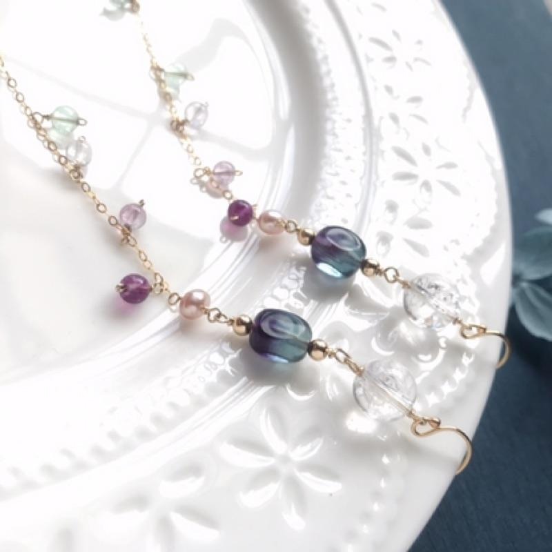 [zoeverglow]螢石x白水晶耳環｜美國14kgf｜ 獨角獸螢石-細節圖4