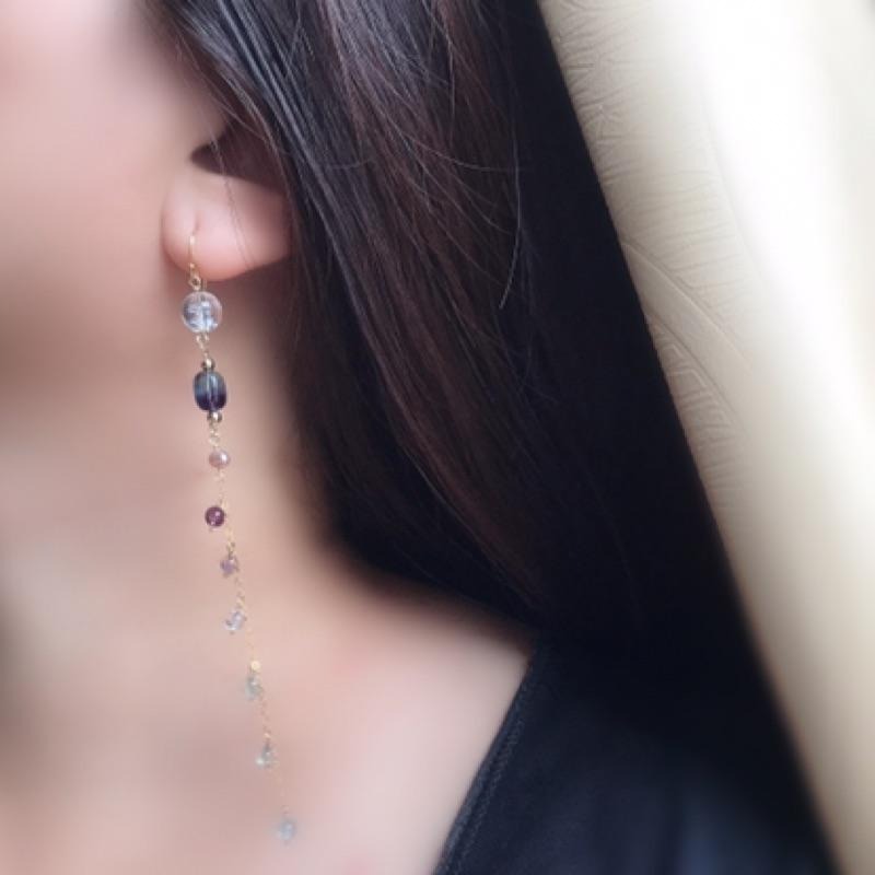 [zoeverglow]螢石x白水晶耳環｜美國14kgf｜ 獨角獸螢石-細節圖5