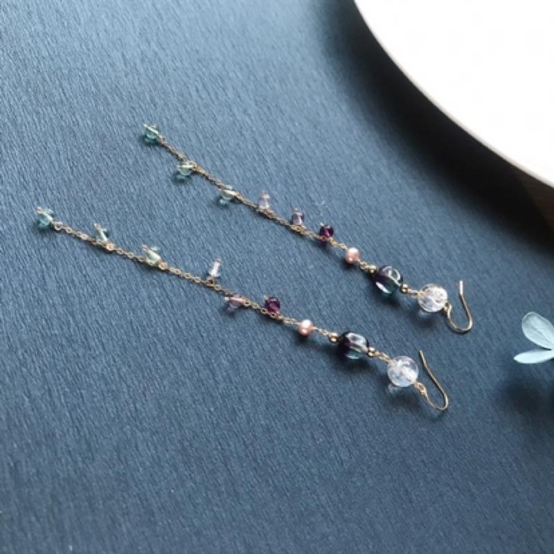 [zoeverglow]螢石x白水晶耳環｜美國14kgf｜ 獨角獸螢石-細節圖6