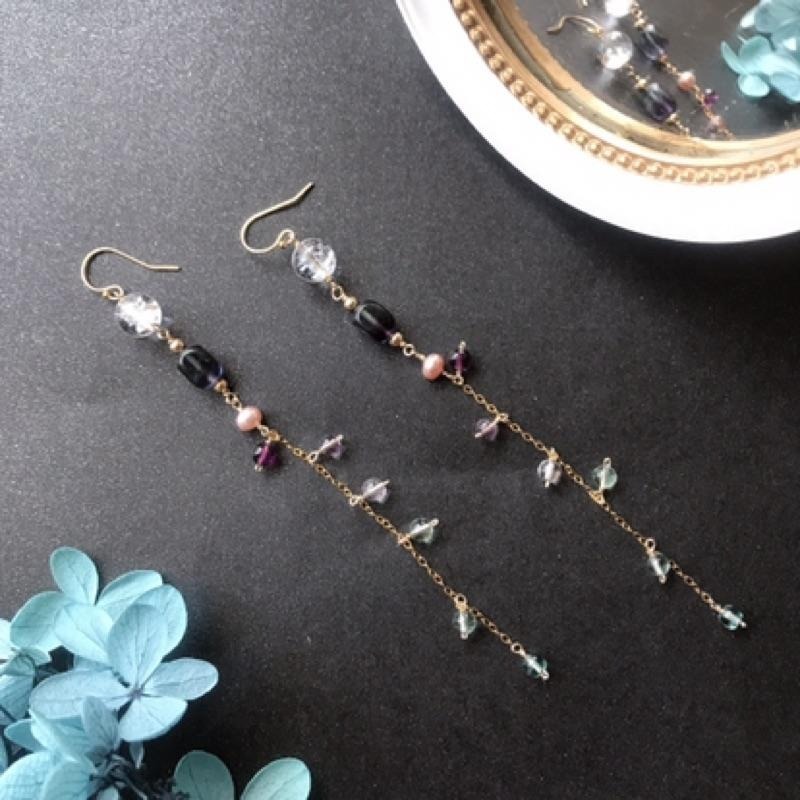 [zoeverglow]螢石x白水晶耳環｜美國14kgf｜ 獨角獸螢石-細節圖7