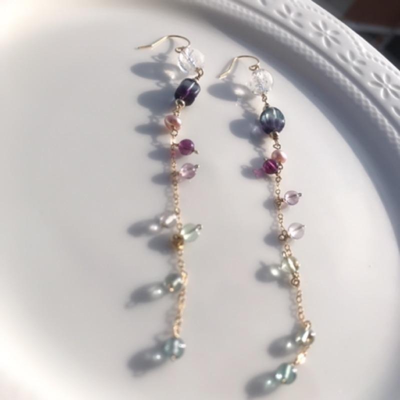 [zoeverglow]螢石x白水晶耳環｜美國14kgf｜ 獨角獸螢石-細節圖8