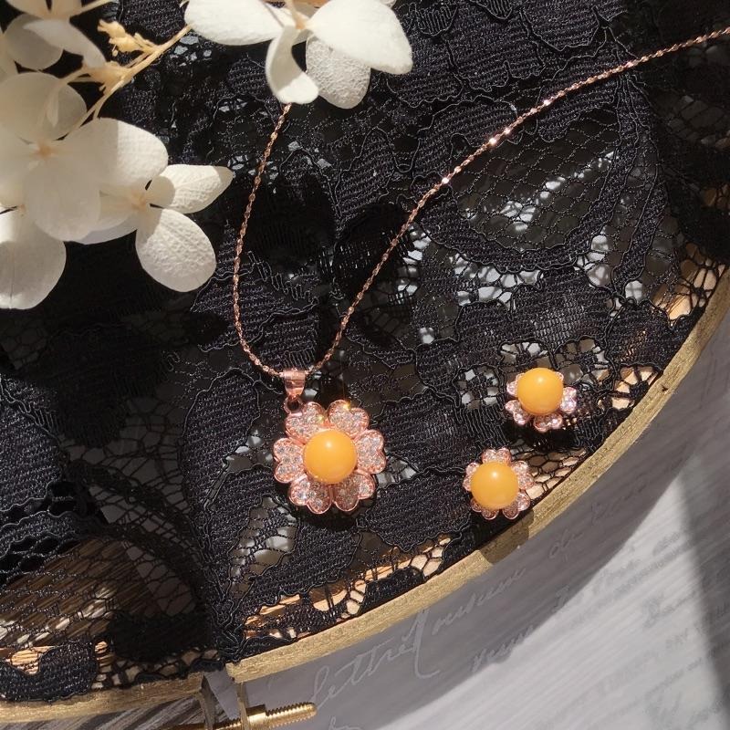 [zoeverglow]蜜蠟s925純銀鍍玫瑰金｜花朵 套組 耳環+項鍊-細節圖7