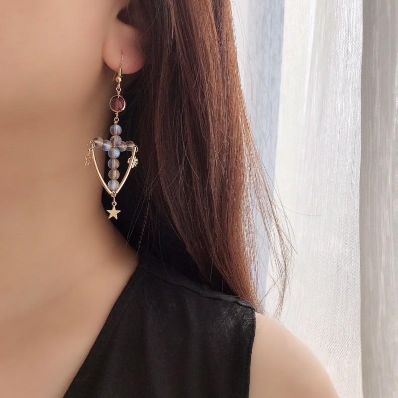 [zoeverglow]拉長石x草莓晶耳環｜十字 不對稱 冷淡風 小眾-細節圖2