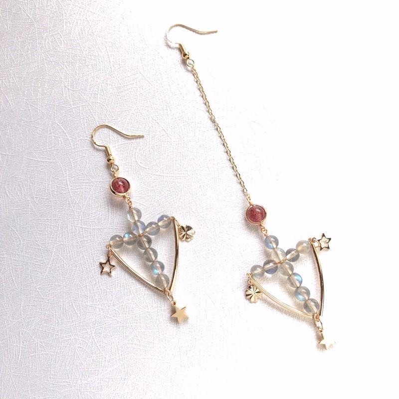 [zoeverglow]拉長石x草莓晶耳環｜十字 不對稱 冷淡風 小眾-細節圖4