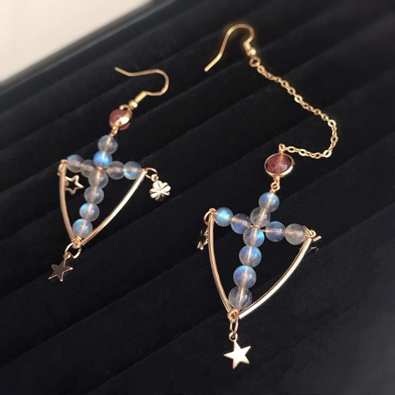 [zoeverglow]拉長石x草莓晶耳環｜十字 不對稱 冷淡風 小眾-細節圖5