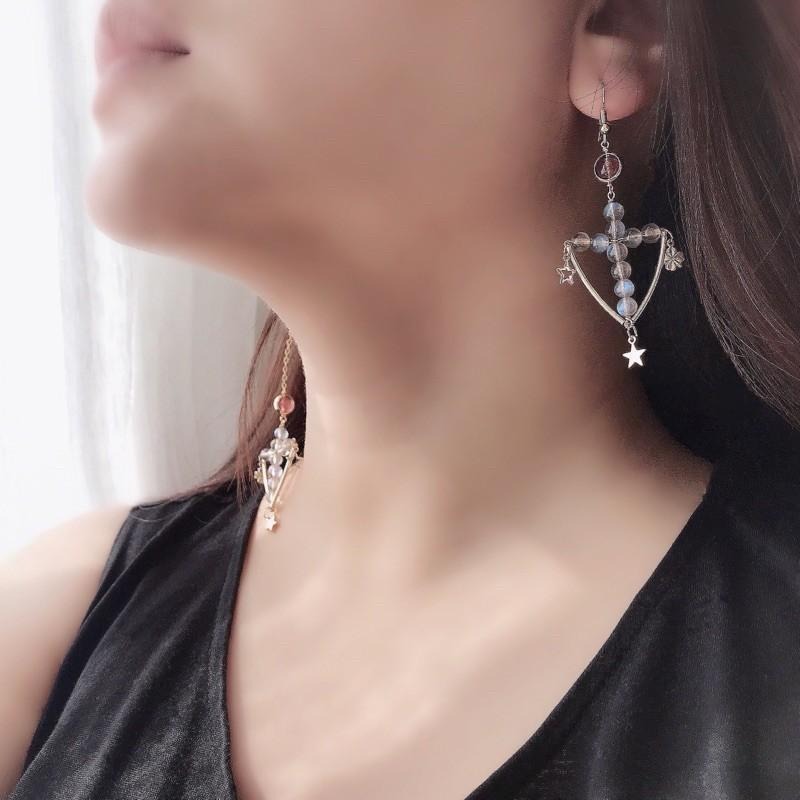 [zoeverglow]拉長石x草莓晶耳環｜十字 不對稱 冷淡風 小眾-細節圖6