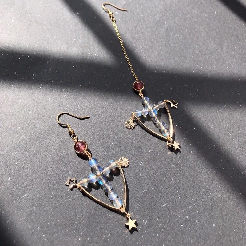 [zoeverglow]拉長石x草莓晶耳環｜十字 不對稱 冷淡風 小眾-細節圖7