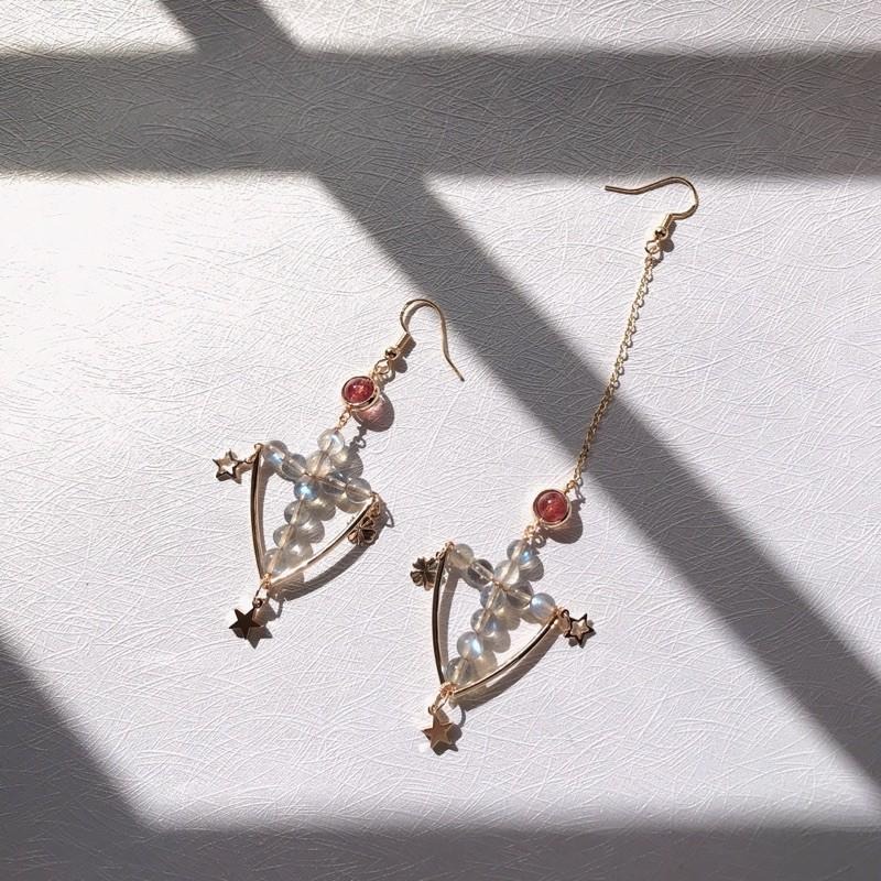 [zoeverglow]拉長石x草莓晶耳環｜十字 不對稱 冷淡風 小眾-細節圖8