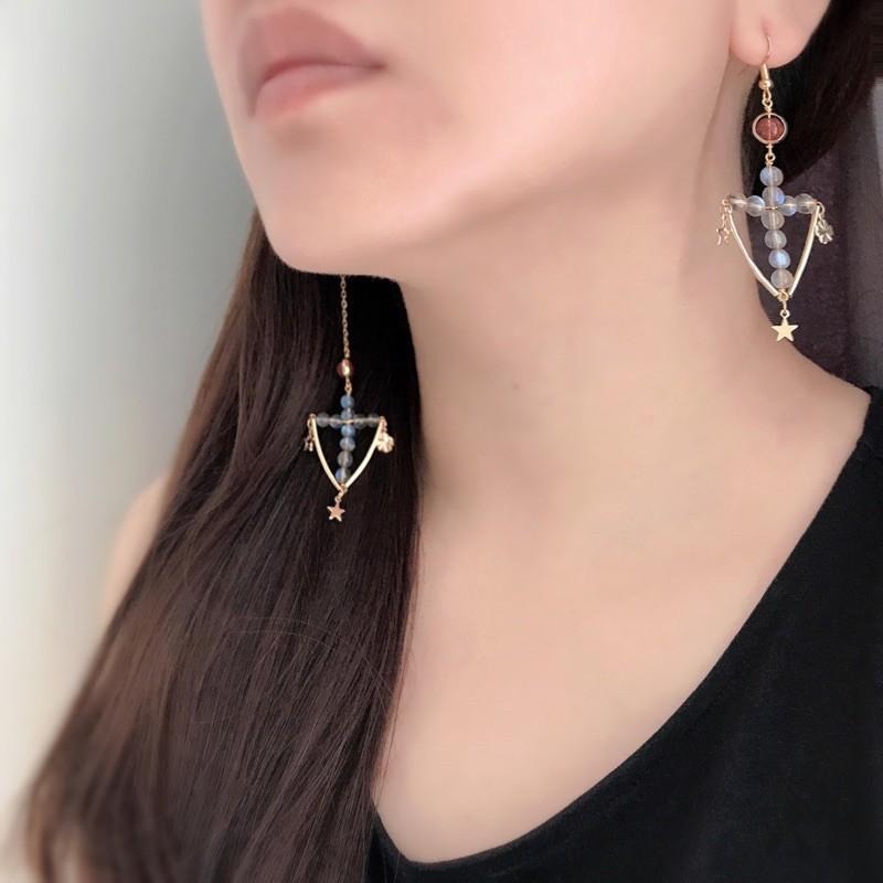 [zoeverglow]拉長石x草莓晶耳環｜十字 不對稱 冷淡風 小眾-細節圖9