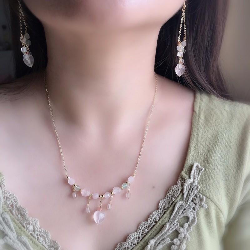 [zoeverglow]愛心粉晶 x 葡萄石項鍊+耳環｜宮廷風 套組-細節圖2