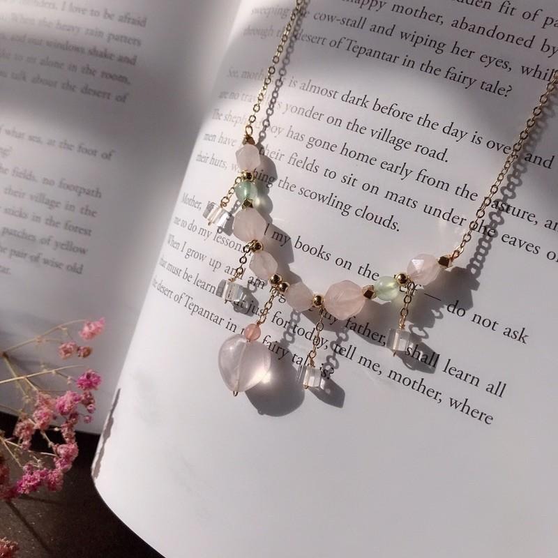 [zoeverglow]愛心粉晶 x 葡萄石項鍊+耳環｜宮廷風 套組-細節圖4