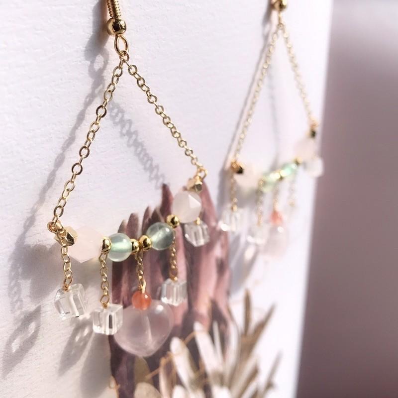 [zoeverglow]愛心粉晶 x 葡萄石項鍊+耳環｜宮廷風 套組-細節圖5