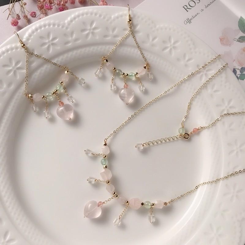 [zoeverglow]愛心粉晶 x 葡萄石項鍊+耳環｜宮廷風 套組-細節圖6