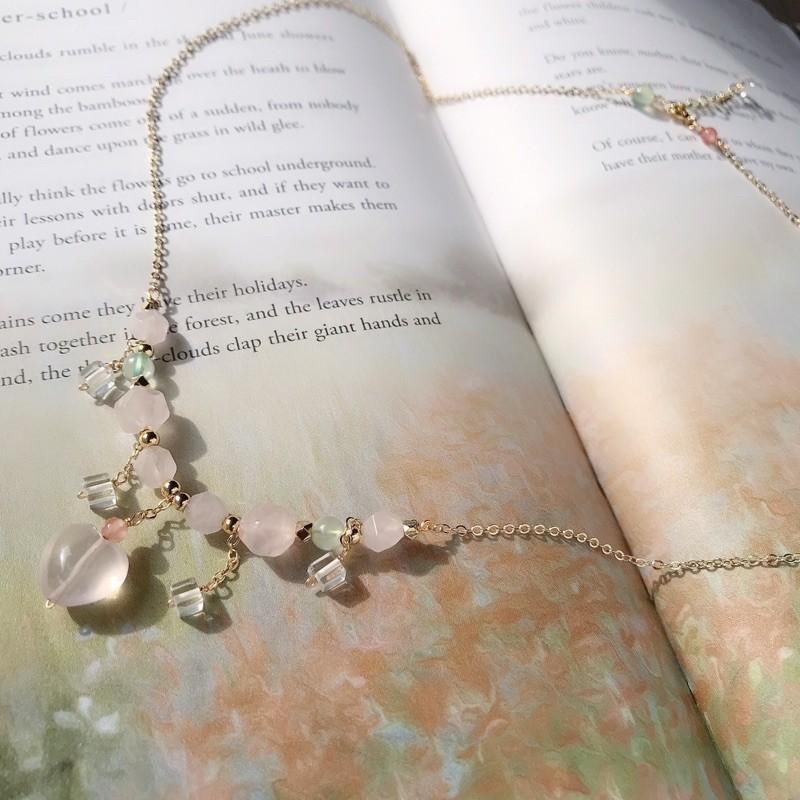 [zoeverglow]愛心粉晶 x 葡萄石項鍊+耳環｜宮廷風 套組-細節圖7