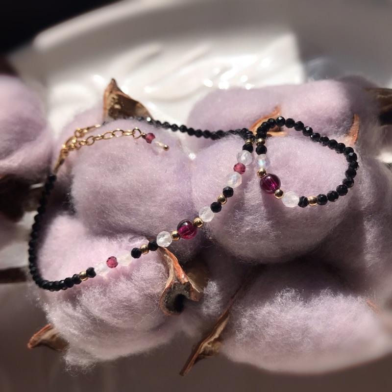 [zoeverglow]< 夜色微醺 >月光石x石榴石x黑尖晶石手鍊｜戒指 美國14kgf-細節圖4