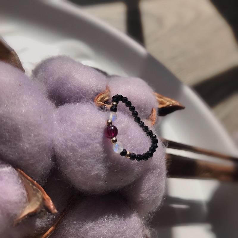 [zoeverglow]< 夜色微醺 >月光石x石榴石x黑尖晶石手鍊｜戒指 美國14kgf-細節圖5