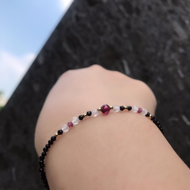 [zoeverglow]< 夜色微醺 >月光石x石榴石x黑尖晶石手鍊｜戒指 美國14kgf-細節圖6