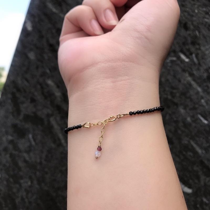 [zoeverglow]< 夜色微醺 >月光石x石榴石x黑尖晶石手鍊｜戒指 美國14kgf-細節圖7