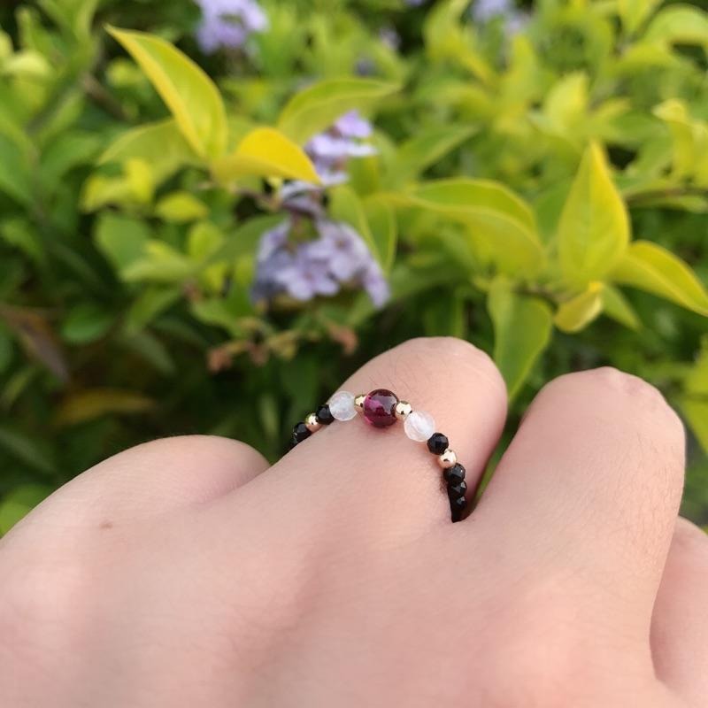 [zoeverglow]< 夜色微醺 >月光石x石榴石x黑尖晶石手鍊｜戒指 美國14kgf-細節圖8