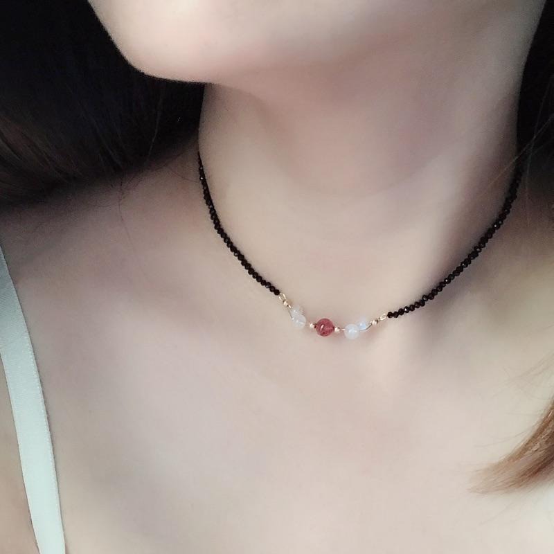 [zoeverglow]< 天使的羽翼 >藍月光石x草莓晶x黑尖晶石頸鍊|抽拉式調節-細節圖6