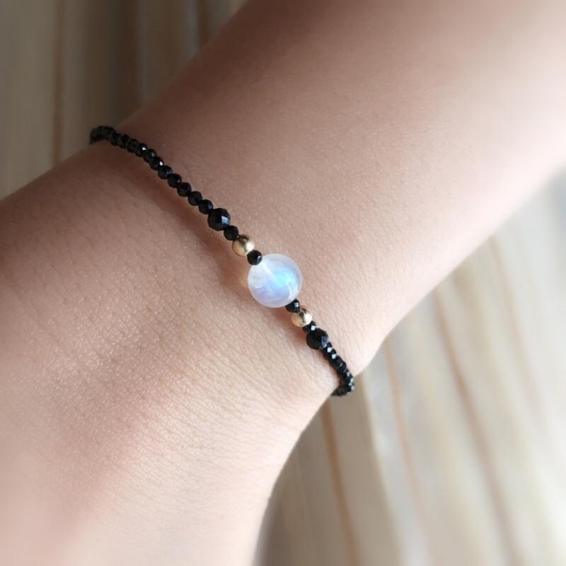 原創天然月光石14k包金黑尖晶石手鍊-細節圖2