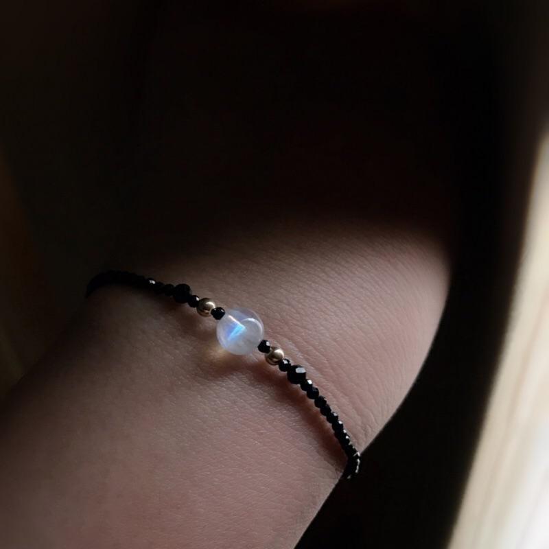 原創天然月光石14k包金黑尖晶石手鍊-細節圖3