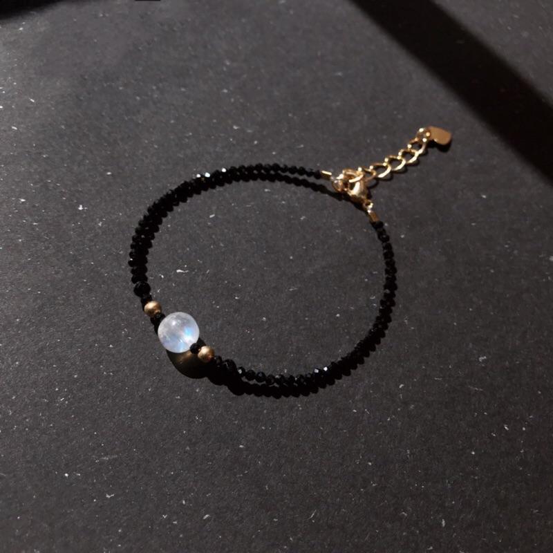 原創天然月光石14k包金黑尖晶石手鍊-細節圖4
