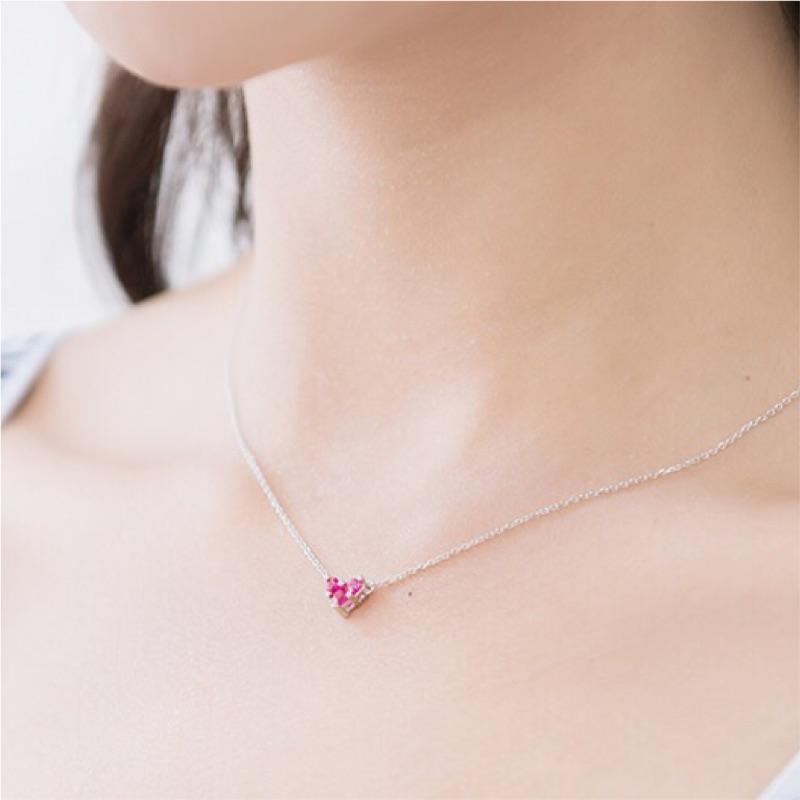 出清＊桃心項鍊鋯石閃鑽 純銀鎖骨鍊-細節圖2