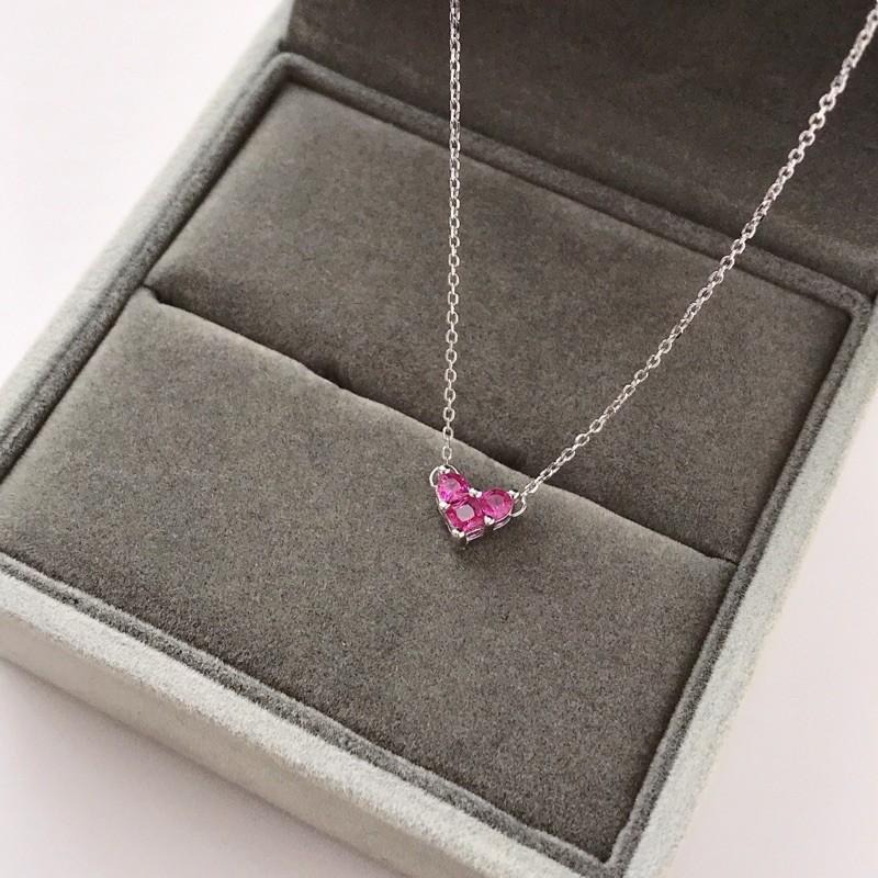 出清＊桃心項鍊鋯石閃鑽 純銀鎖骨鍊-細節圖5