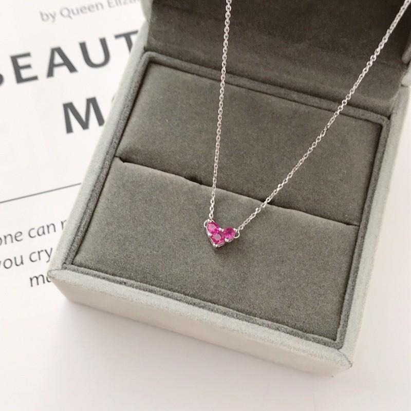 出清＊桃心項鍊鋯石閃鑽 純銀鎖骨鍊-細節圖7