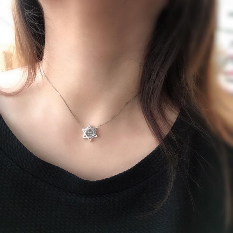 [zoeverglow]灰月光s925純銀項鍊｜拉長石 六芒星 藍光 立體星-細節圖3