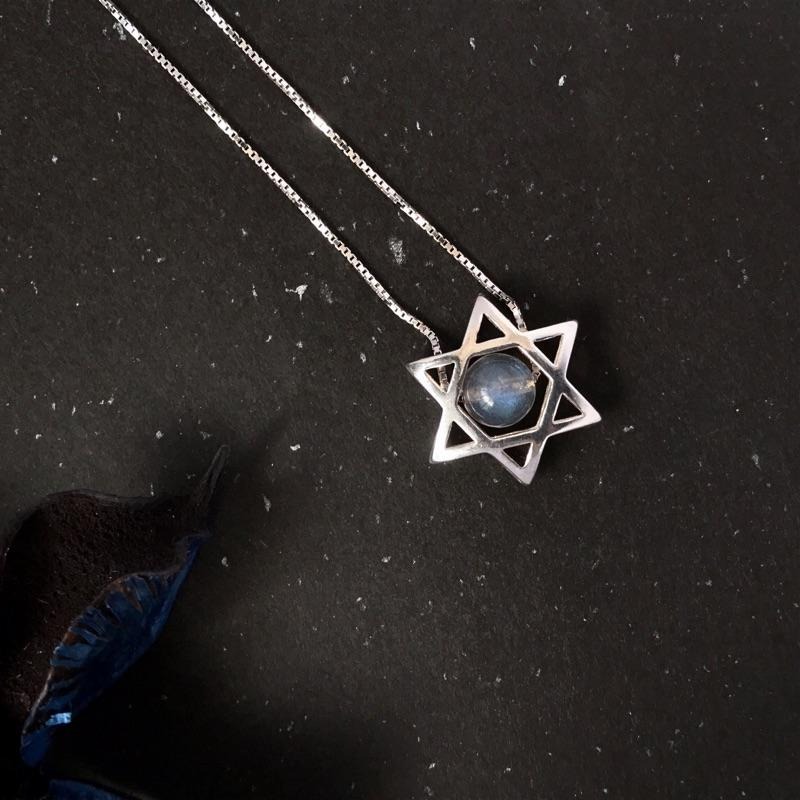 [zoeverglow]灰月光s925純銀項鍊｜拉長石 六芒星 藍光 立體星-細節圖8