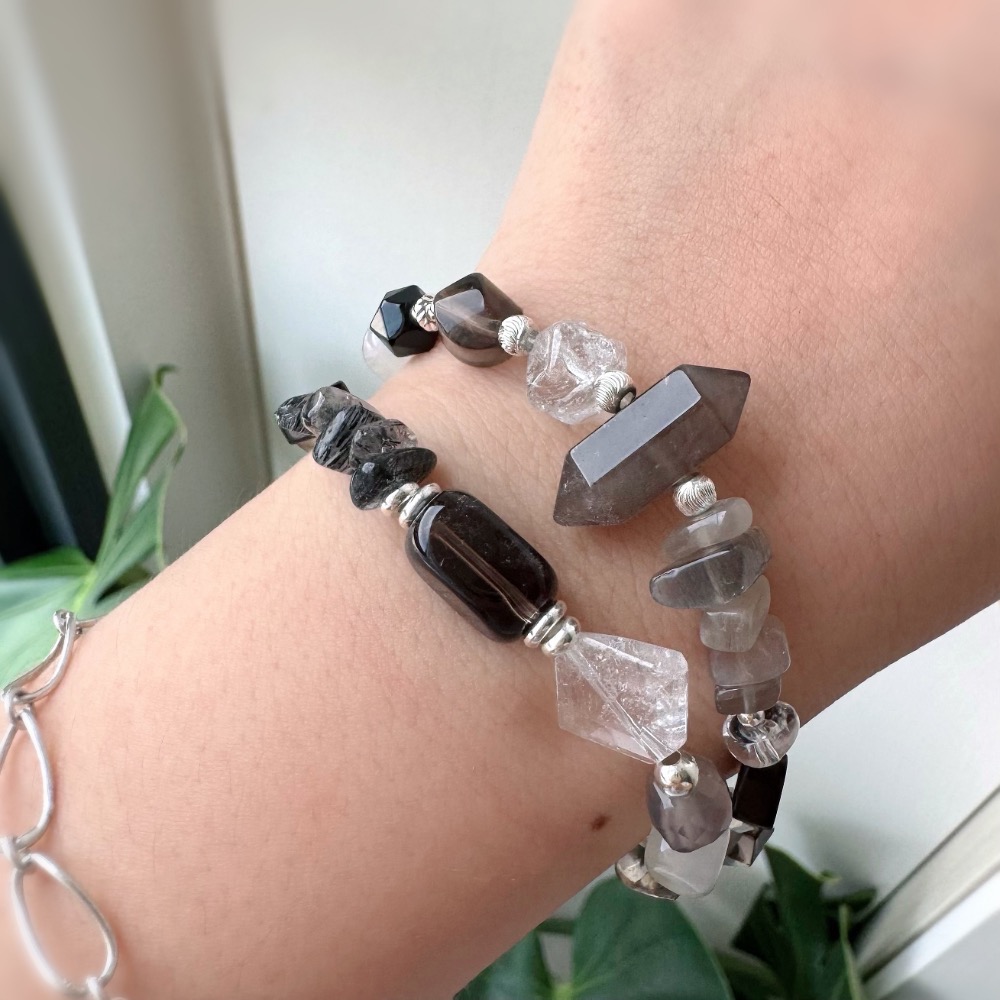 [zoeverglow]茶水晶x魔晶宙斯雙圈手串|中性 質感 煙灰系|療癒 平衡守護 靜心沉穩|自然風 美拉德-細節圖4