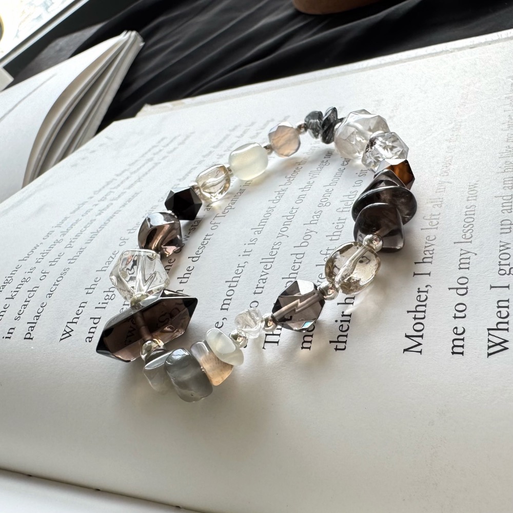 ［zoeverglow] 茶水晶雙尖 x 白茶晶心型刻面 x 魔晶宙斯 s925手串｜中性 自然系 守護 安定 美拉德-細節圖2