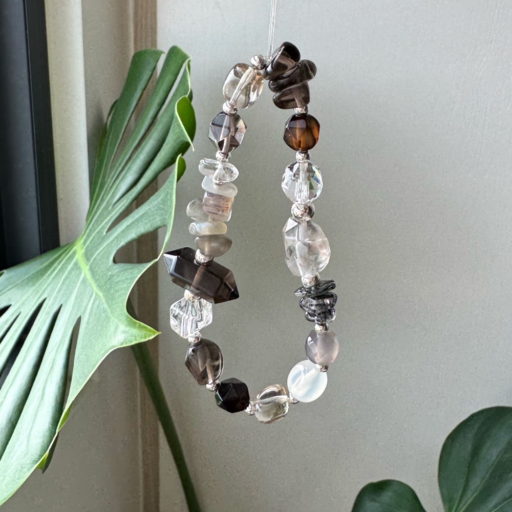 ［zoeverglow] 茶水晶雙尖 x 白茶晶心型刻面 x 魔晶宙斯 s925手串｜中性 自然系 守護 安定 美拉德-細節圖3