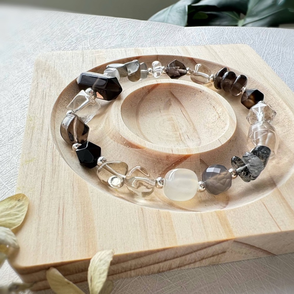 ［zoeverglow] 茶水晶雙尖 x 白茶晶心型刻面 x 魔晶宙斯 s925手串｜中性 自然系 守護 安定 美拉德-細節圖6