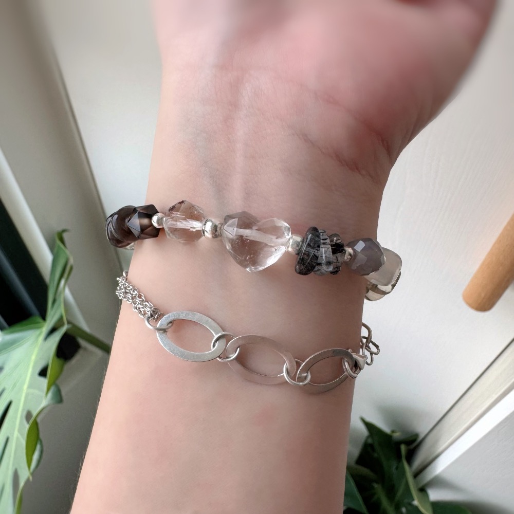 ［zoeverglow] 茶水晶雙尖 x 白茶晶心型刻面 x 魔晶宙斯 s925手串｜中性 自然系 守護 安定 美拉德-細節圖7