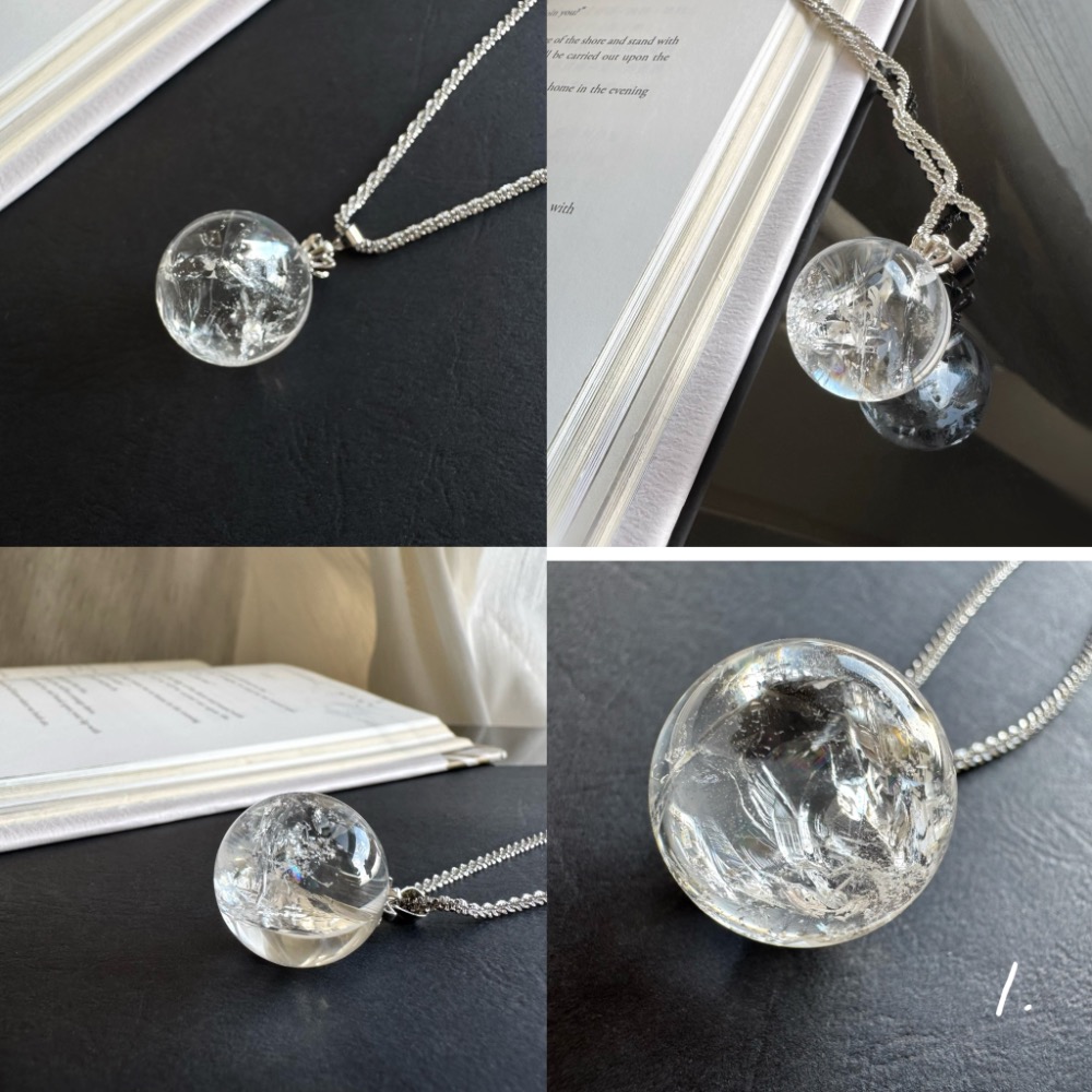 ［zoeverglow] 天然白水晶球項鍊｜冰裂與雲霧 ｜滿天星鈦鋼鍊 項鍊可取下｜療癒系 簡約-細節圖5