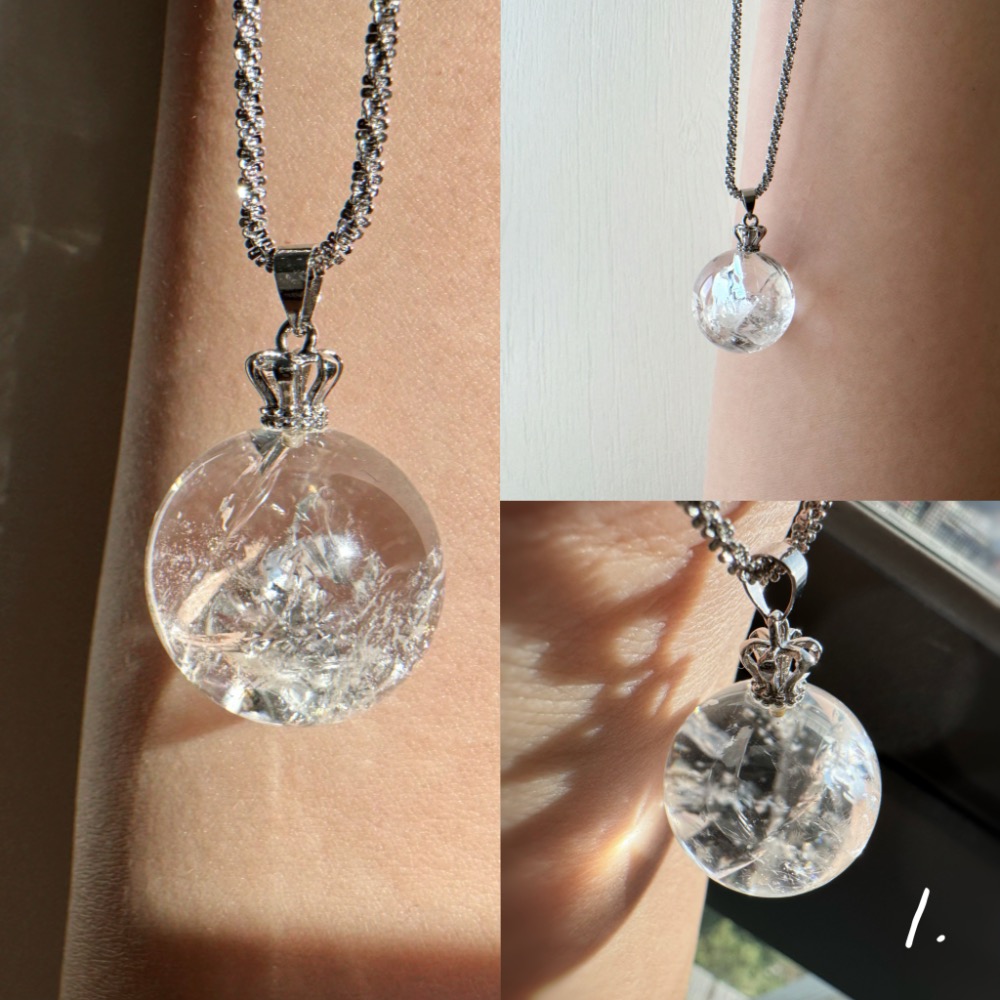 ［zoeverglow] 天然白水晶球項鍊｜冰裂與雲霧 ｜滿天星鈦鋼鍊 項鍊可取下｜療癒系 簡約-細節圖6