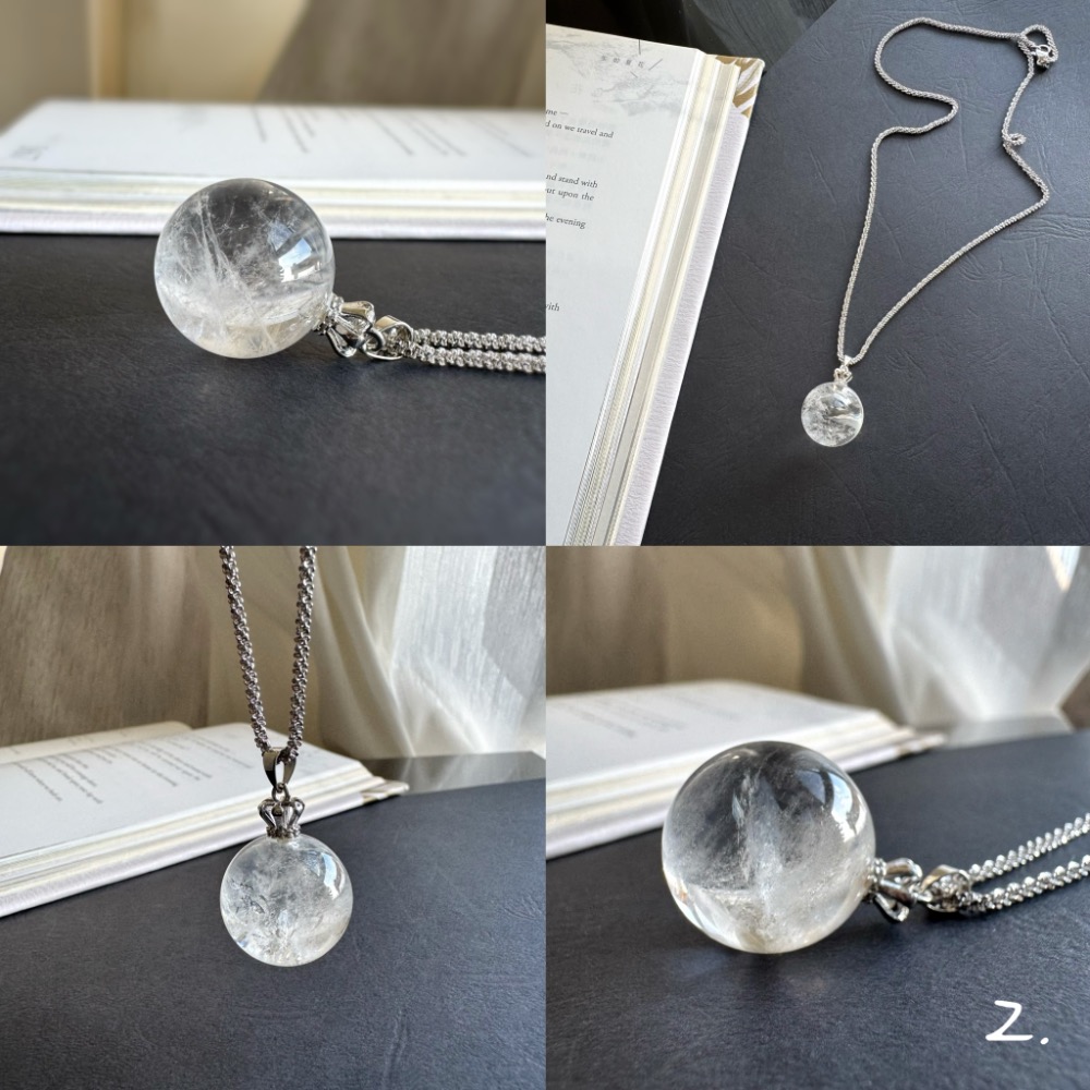 ［zoeverglow] 天然白水晶球項鍊｜冰裂與雲霧 ｜滿天星鈦鋼鍊 項鍊可取下｜療癒系 簡約-細節圖7