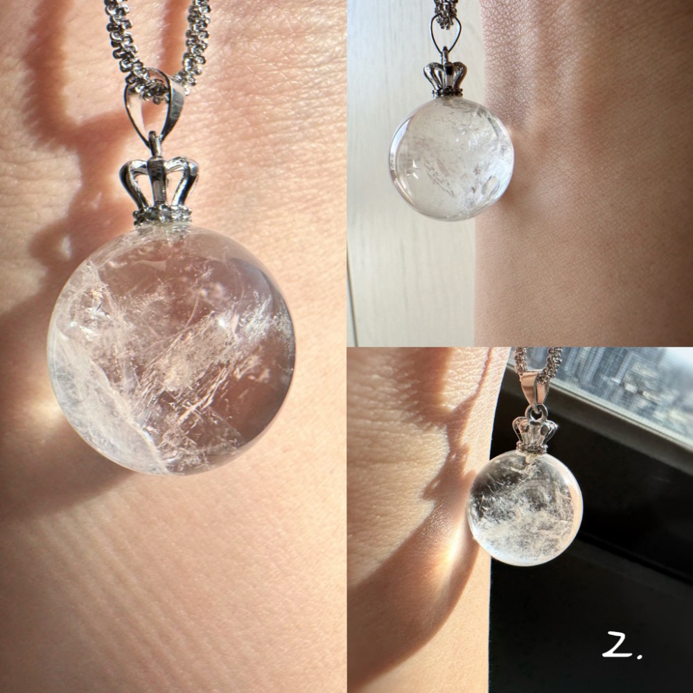 ［zoeverglow] 天然白水晶球項鍊｜冰裂與雲霧 ｜滿天星鈦鋼鍊 項鍊可取下｜療癒系 簡約-細節圖8