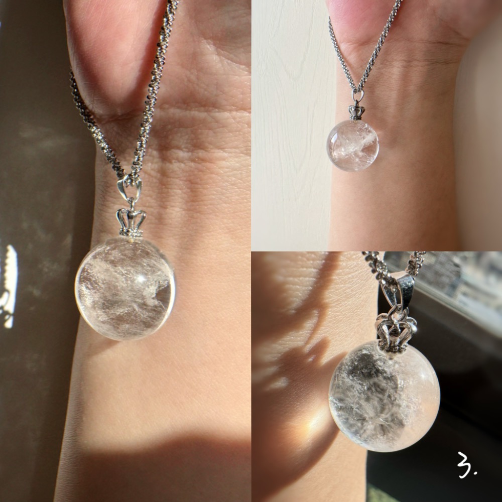 ［zoeverglow] 天然白水晶球項鍊｜冰裂與雲霧 ｜滿天星鈦鋼鍊 項鍊可取下｜療癒系 簡約-細節圖9