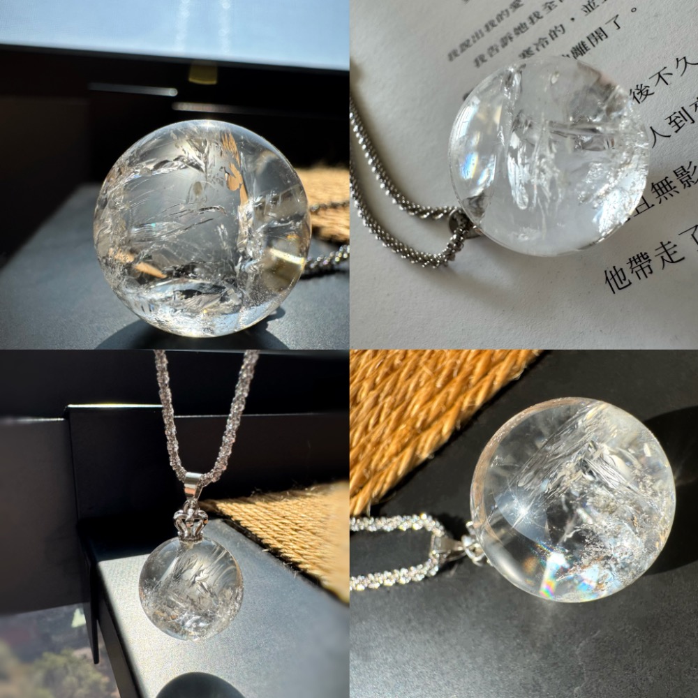 ［zoeverglow] 天然白水晶球項鍊｜冰裂與雲霧 ｜滿天星鈦鋼鍊 項鍊可取下｜療癒系 簡約-規格圖11