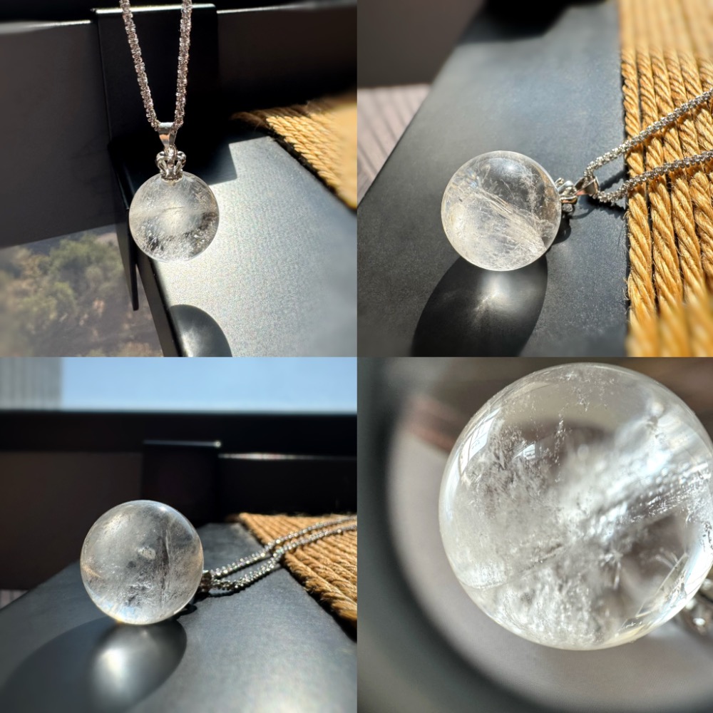 ［zoeverglow] 天然白水晶球項鍊｜冰裂與雲霧 ｜滿天星鈦鋼鍊 項鍊可取下｜療癒系 簡約-規格圖11