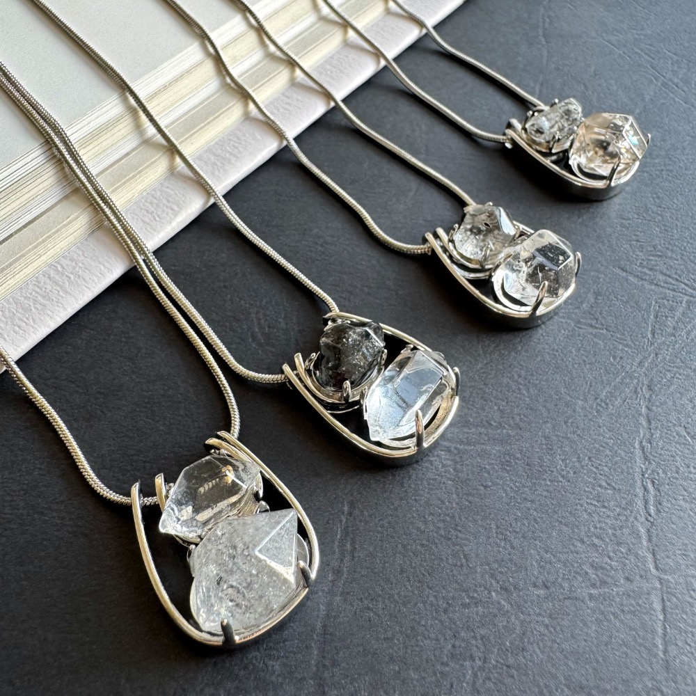 閃靈鑽 雙石項鍊｜蛇鍊 自然原礦 療癒透明系 ｜平衡・淨化・專注｜簡約 日常 清冷風-細節圖3