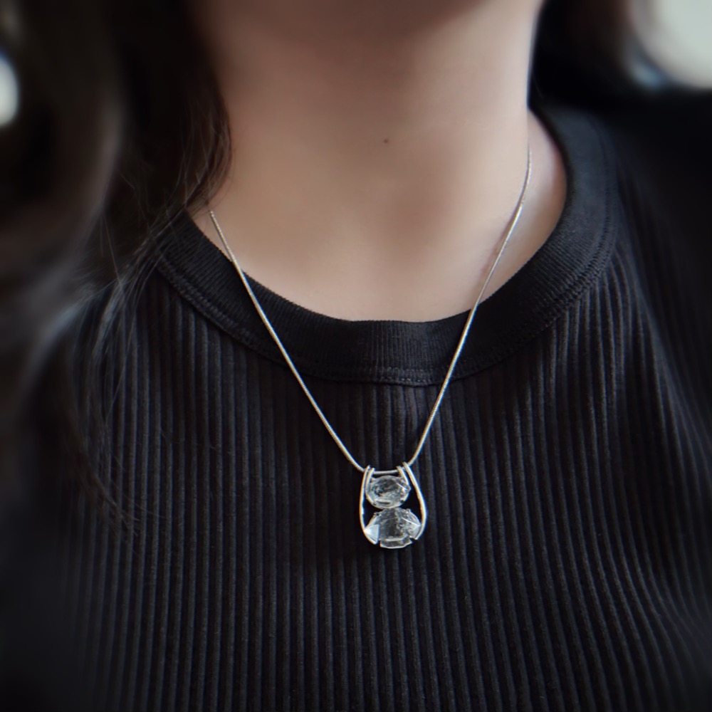 閃靈鑽 雙石項鍊｜蛇鍊 自然原礦 療癒透明系 ｜平衡・淨化・專注｜簡約 日常 清冷風-細節圖6