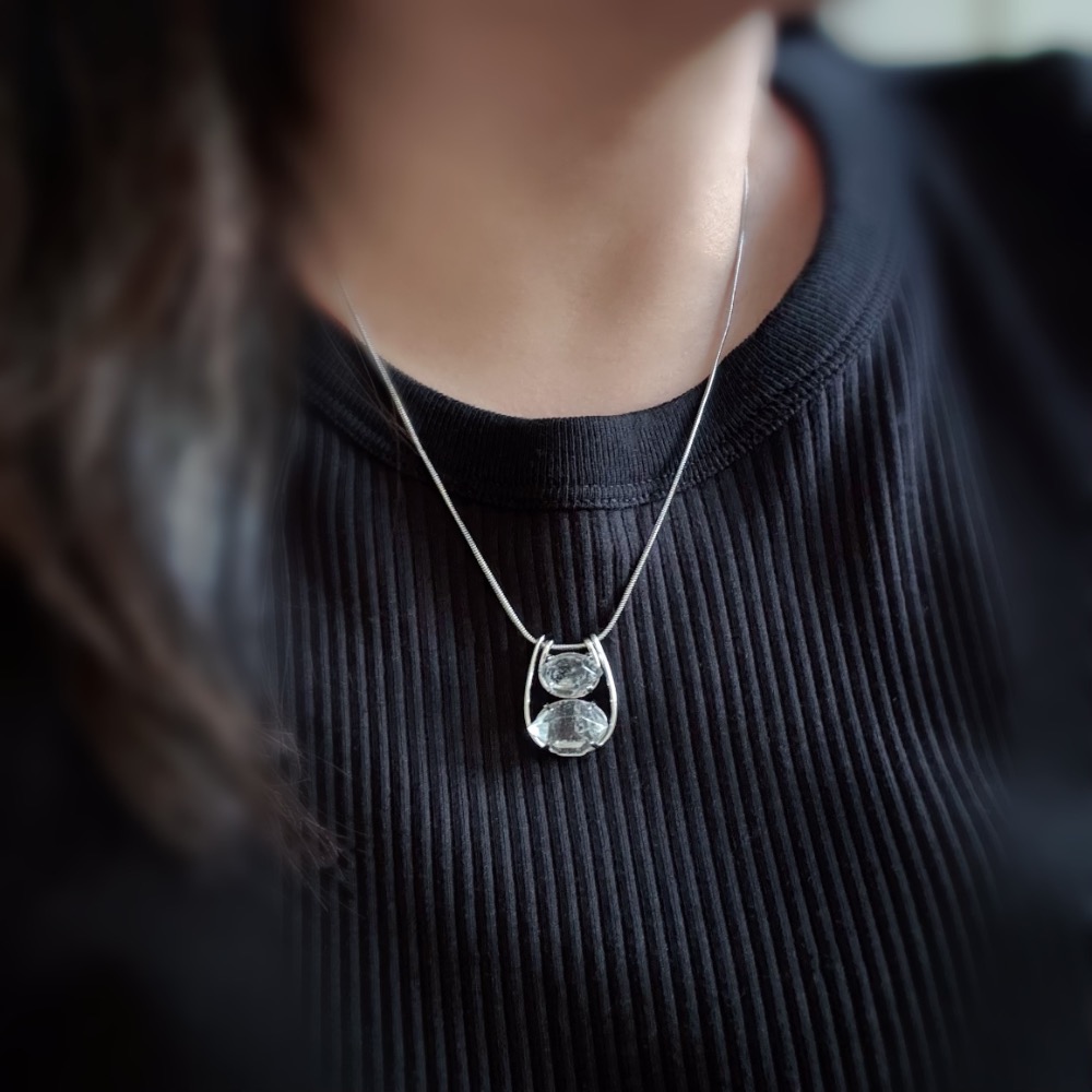 閃靈鑽 雙石項鍊｜蛇鍊 自然原礦 療癒透明系 ｜平衡・淨化・專注｜簡約 日常 清冷風-細節圖2