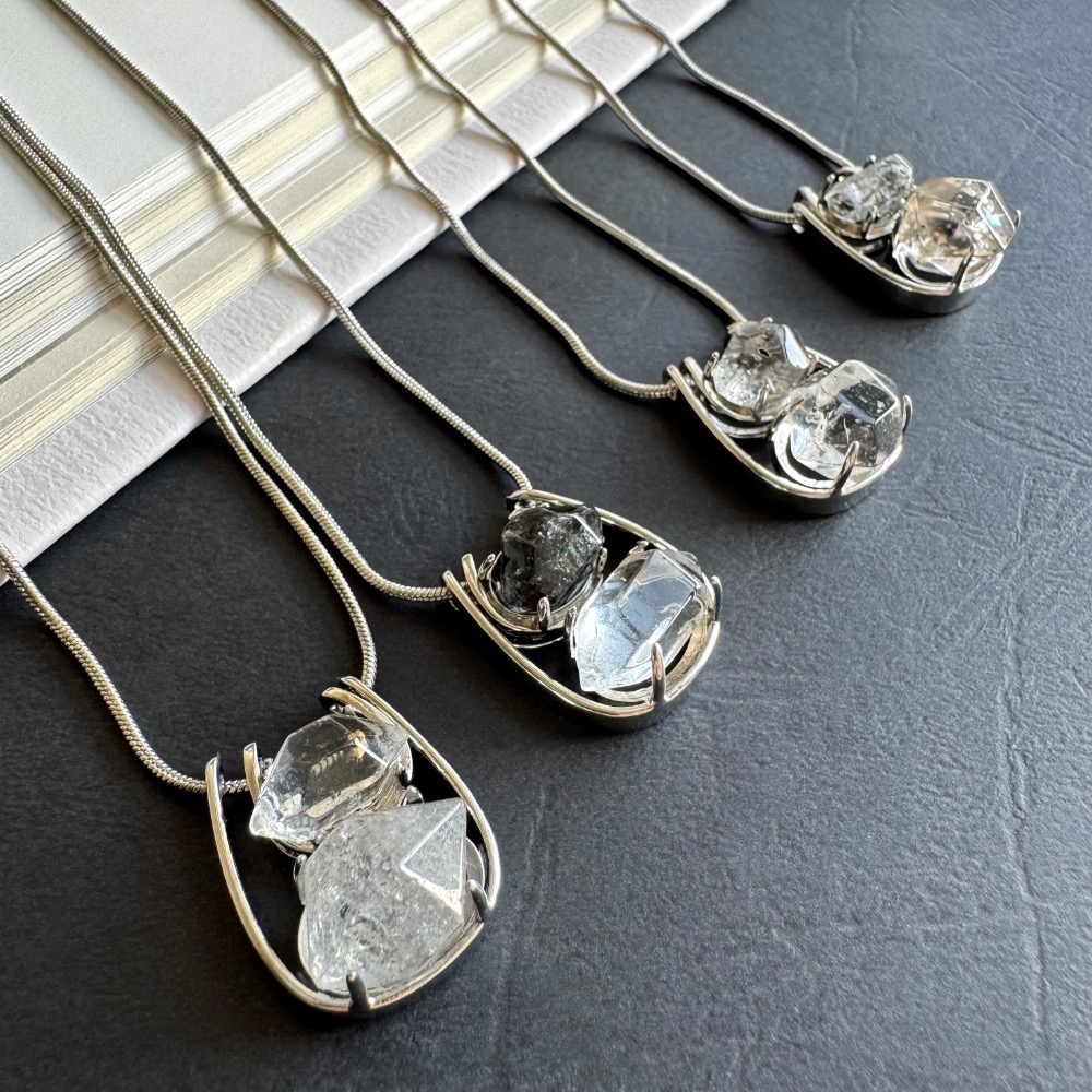 閃靈鑽 雙石項鍊｜蛇鍊 自然原礦 療癒透明系 ｜平衡・淨化・專注｜簡約 日常 清冷風-細節圖3